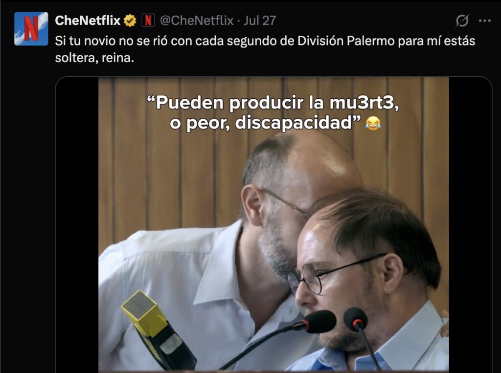 Che Netflix. Tweet División Palermo